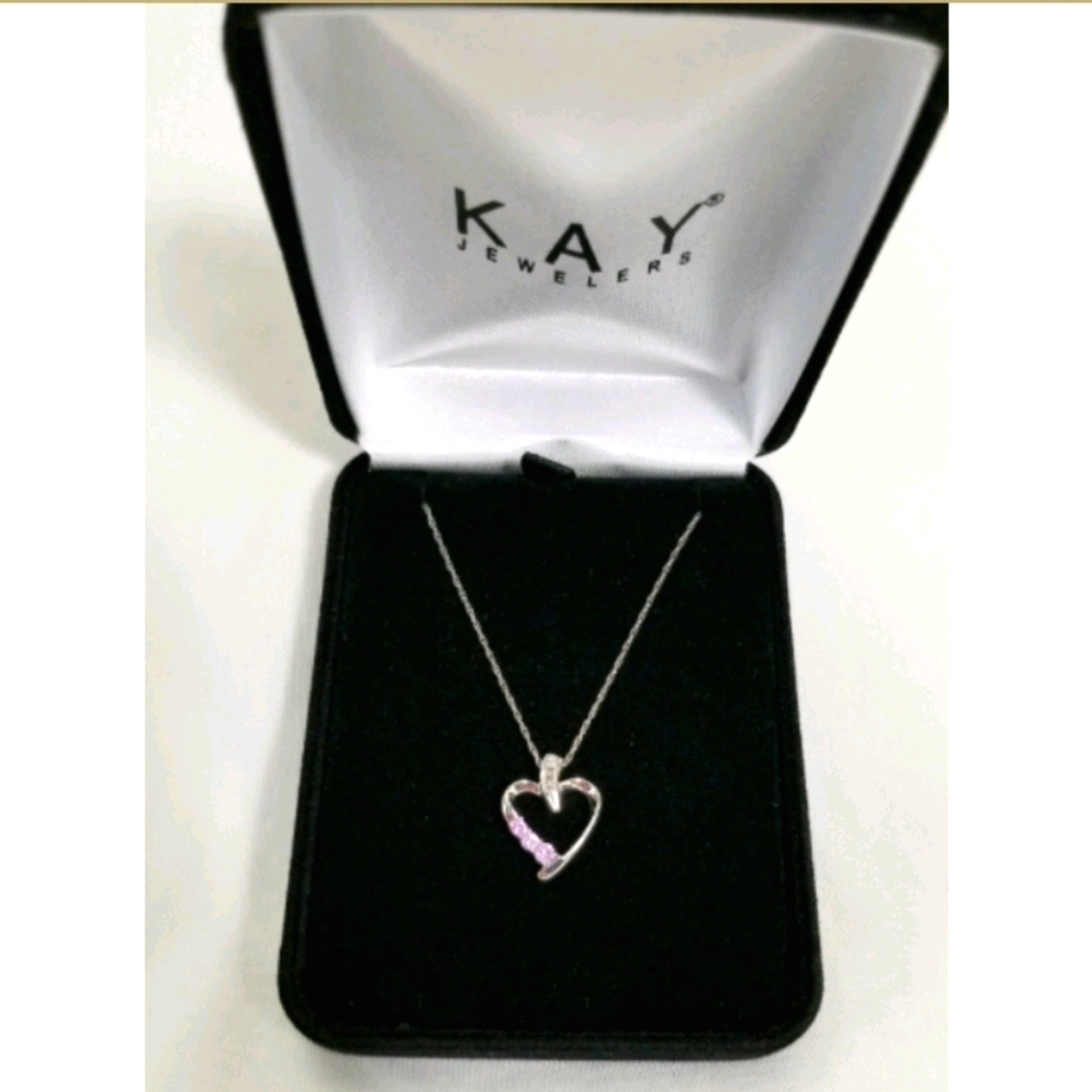 🌟 Kay White Gold Heart Pendant w/ Pink Sapphires